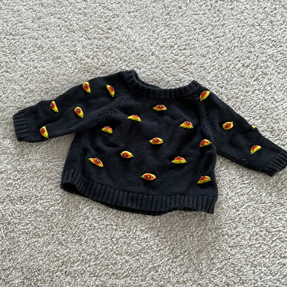 Baby Degen unisex black, orange and yellow eyes sweater 6-12 mo
